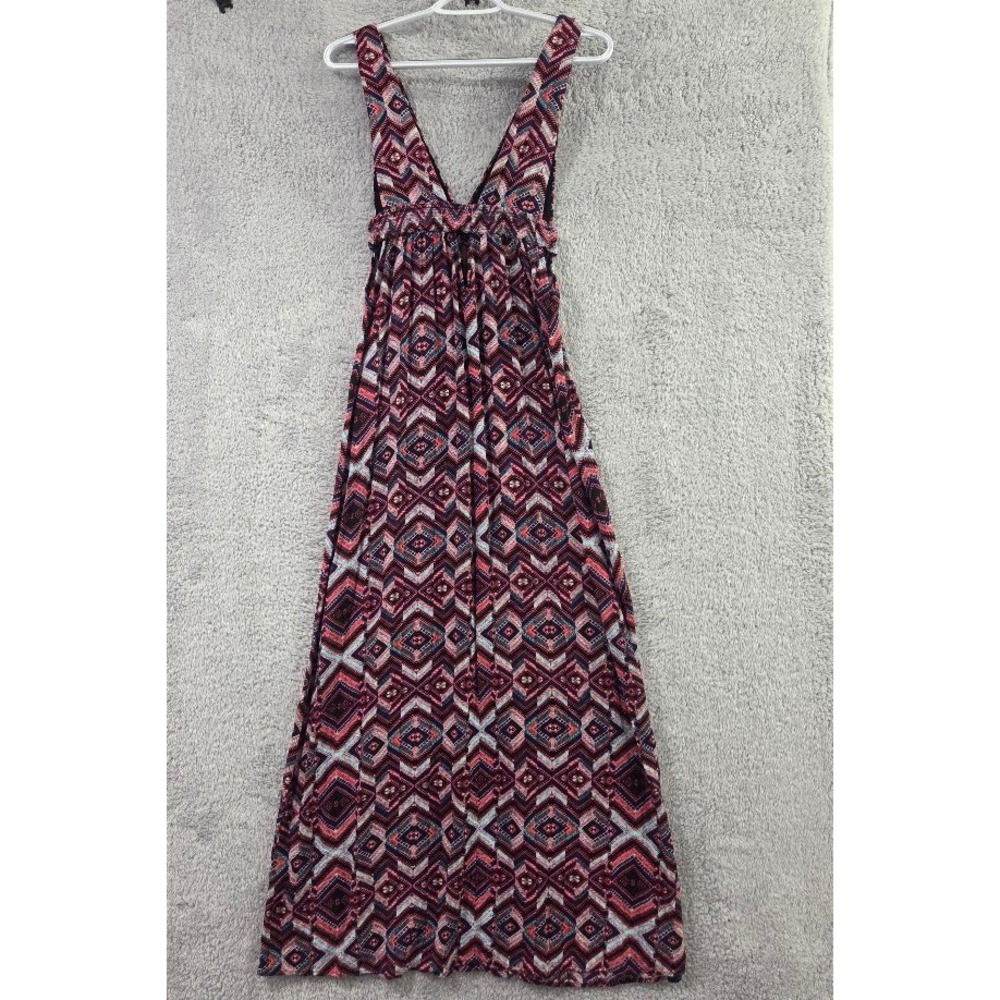 Forever 21 Maxi Dress Women Small Pink Geometric Tribal Print Boho V-Neck - Picture 8 of 9